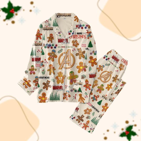 Avengers Christmas Pajamas Set, Spiderman Women Pajamas, Marvel Gingerbread Shirt, Superhero Family Matching Pjs, Mcu Xmas Gifts