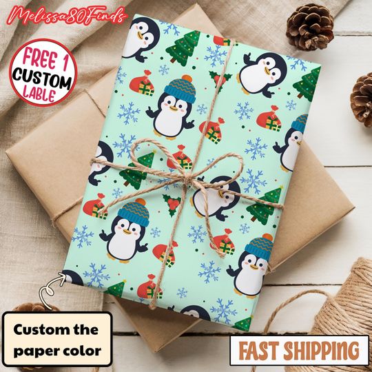 Funny Penguin Political Christmas Wrapping Paper, Anti Trump Holiday Gift Wrap, Naughty Adult Humor Xmas Paper