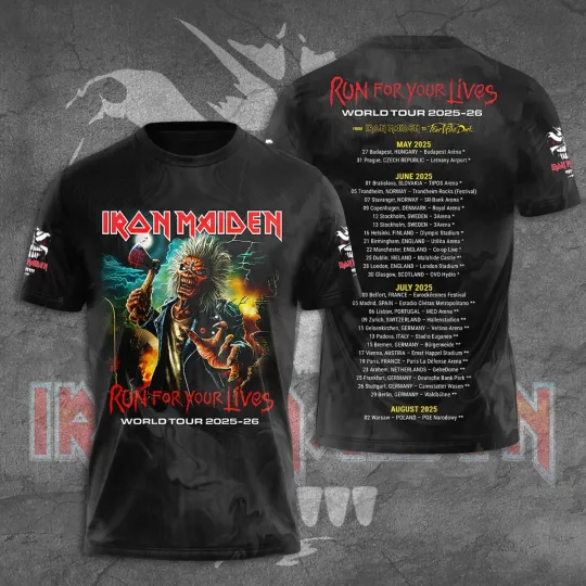 Iron Maiden Run For Your Lives 2025 Tour 3D T-Shirt