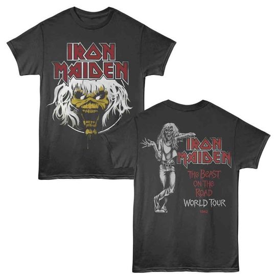 Discover Iron Maiden 1982 World Tour Double Sided T-Shirt Smoke
