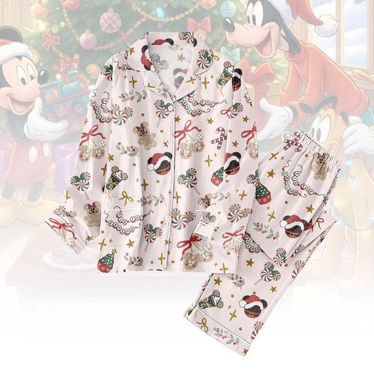 Discover Disney Tis The Season Christmas Pajamas Set, Mickey and Friends Christmas Pajamas, Mickey and Minnie Gingerbread Matching Family Pajama