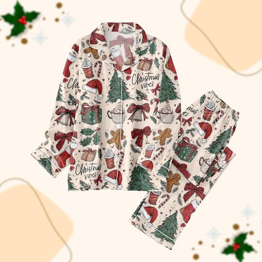 Christmas Vibe Pajamas Set, Xmas Pajamas, Tis the Season Shirt, Christmas Tree Shirt, Santa Holiday Shirt, Family Pajamas, Festive Gift
