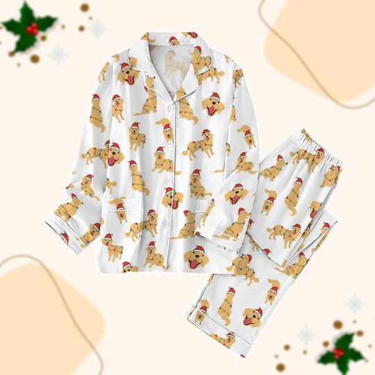 Dachshund Dog Christmas Pajamas Set, Santa Dog Holiday Pajamas, Funny Animals Women Pajamas, Cute Pet Xmas Pajama, Sleepwear, Xmas Gift