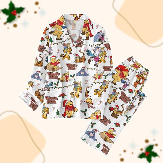 Discover Winnie The Pooh Christmas Pajamas Set, Pooh And Friends Women Pajamas, Disneyland Xmas Pajamas, Disney Xmas Sleepwear, Cartoon Gifts