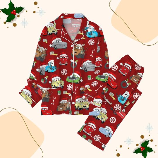 Discover Cars Christmas Pajamas Set, Lightning McQueen Holiday Pajamas, Tow Matter Sally Set Of Pajamas, Racing Cars Pjs, Disney Xmas Party Gift