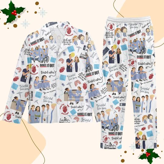 Discover Grey's Anatomy Pajamas Set, Meredith Grey Pj Set, Women's Nursing Xmas Pajamas, Christmas Pajamas, Pajamas For Party, Greys Anatomy Pjs
