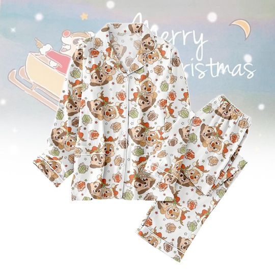 Discover Chip And Dale Christmas Pajamas Set, Double Trouble Holiday Pajamas, Disney Couple Women Pajamas, Reindeer Xmas Sleepwear, Xmas Gift