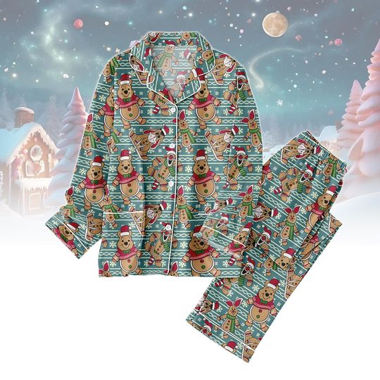 Discover Pooh Bear Christmas Pajamas Set, Winnie The Pooh Holiday Pajamas, Disney Bear Women Pajamas, Santa Pooh Xmas Lounge, Xmas Cartoon Gift