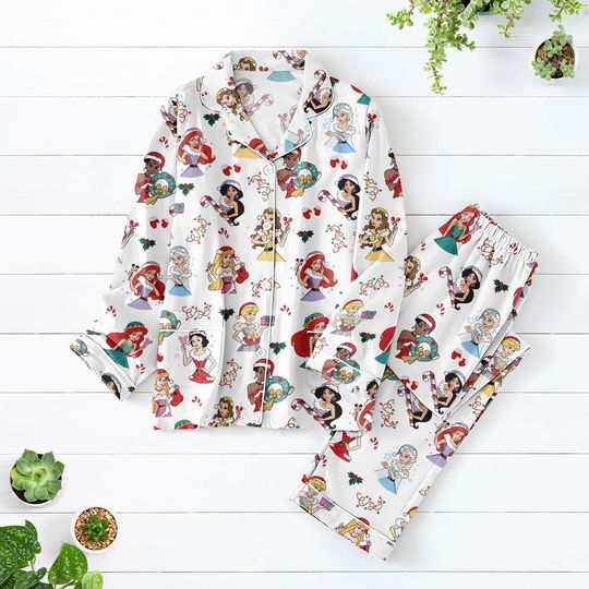 Discover Disney Princess Christmas Pajamas Set, Cinde Belle Tiana Xmas Pajamas, Holiday Pajamas, Magic Kingdom Matching Family Pajamas
