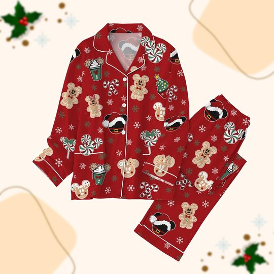 Discover Disney Gingerbread Christmas Pajamas Set, Mickey Minnie Gingerbread Pajamas Women, Sleepwear, Disney Matching Family Pajamas, Xmas Gift