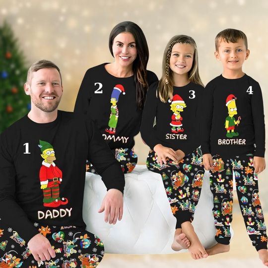 The Simpsons Christmas Matching Family Pajamas Set, The Simpson Characters Pajamas, Homer Simpsons Pajamas, Bart Lisa Simpson Pajamas
