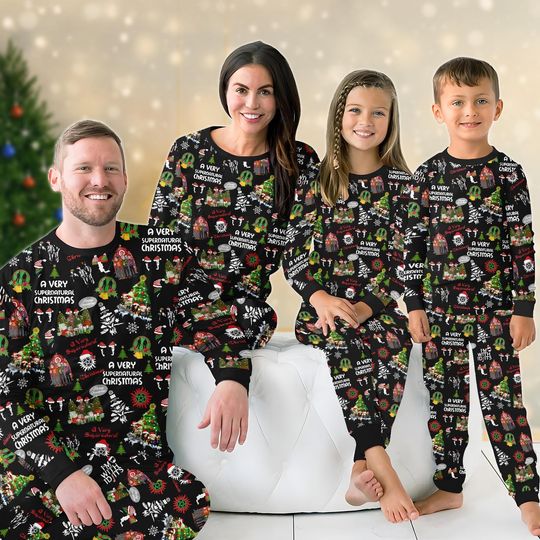 Supernatural Christmas Family Pajamas Set, Winchester Brother Matching Pajama, 90s TV Series Sleepwear, Xmas Movie Sweatshirt And Pants