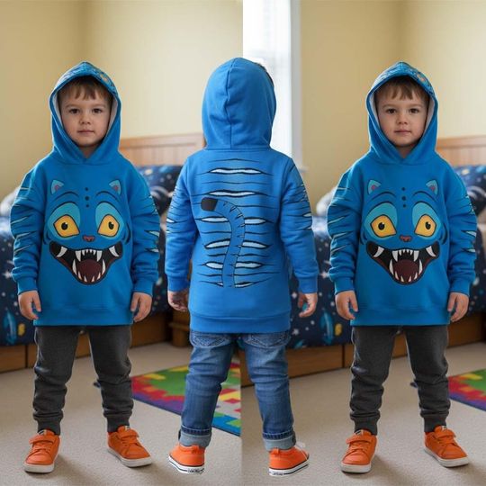 Discover Kpop Tiger Costume Hoodie, Tiger Hunter Cosplay Sweatshirt, Blue Tiger Cosplay Halloween Outfit, Kpop Movie Shirt For Kids, Christmas Gift