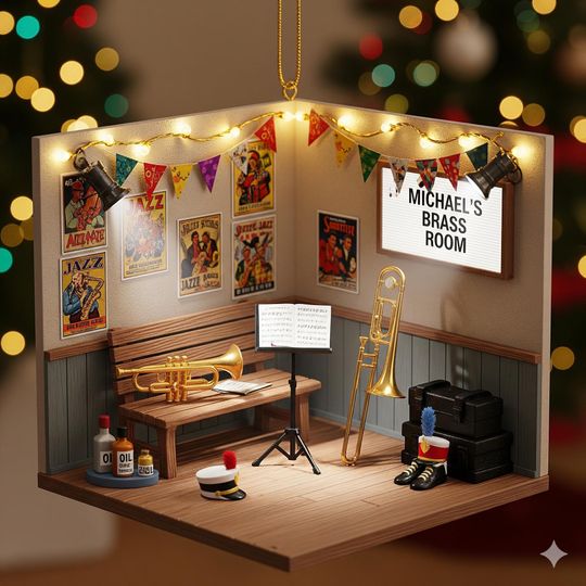 Discover Custom Trumpet Brass Room Christmas Ornament, Personalized Trumpet Music Corner Acrylic Ornament, Trumpet Player Christmas Gift