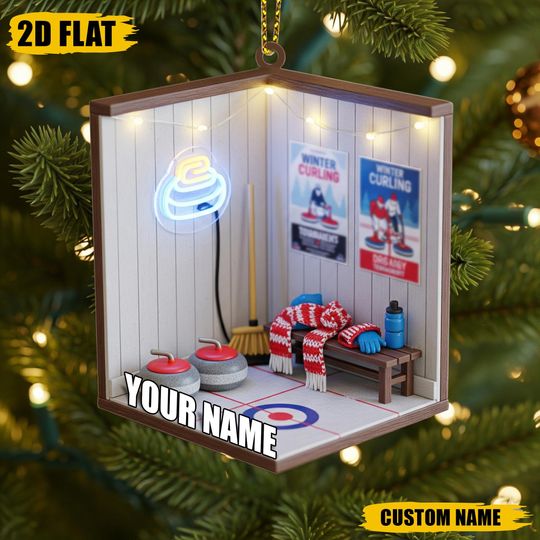 Custom Curling Christmas Ornament, Gift For Winter Sports Fans, Curling Keepsake, Athlete Gift, Curling Decor, Curling 2D Flat Ornament