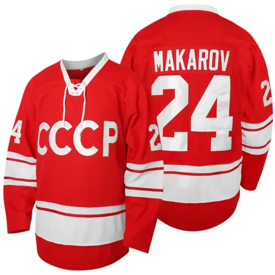 Discover Men's Red Ice Hockey Jersey Movie CCCP MAKAROV #24 Outdoor Sportswear Embroidered Tops for Men