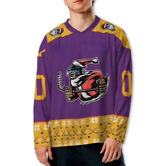 Discover 2025 Autumn Christmas Men's Ice Hockey Jacket V-neck Oversized Casual Top Outdoor Sports Speed Drying Jersey Long Sleeve T-shirt