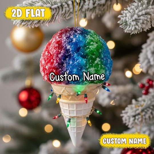 Discover Personalized Snow Cone Ornament  Custom Name Shaved Ice Gift  Summer Treat Christmas Decor  Colorful Ice Cream Cone Keepsake