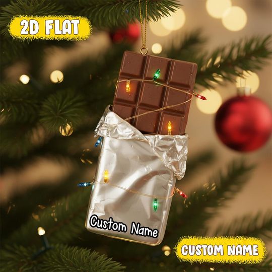 Discover Personalized Chocolate Bar Ornament  Custom Name Candy Lover Gift  Sweet Tooth Christmas Decor  Cocoa Treat Holiday Keepsake