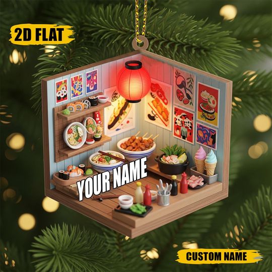 Discover Personalized Japanese Restaurant Ornament  Custom Name Sushi Ramen Gift  Foodie Christmas Decor  Mini Asian Kitchen Keepsake