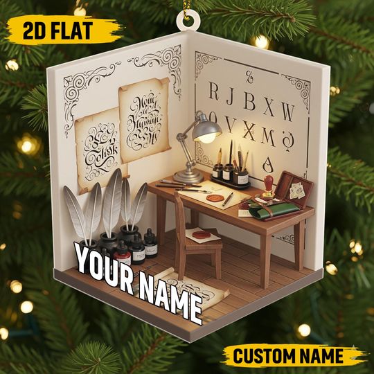 Discover Personalized Calligraphy Studio Ornament  Custom Name Hand Lettering Gift  Calligrapher Christmas Decor  Ink & Quill Artist Keepsake