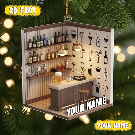 Discover Personalized Bar Corner Christmas Ornament, Bartender Team Christmas Ornament, Tavern Christmas 2D Flat Keepsake, Bartender Christmas Gift