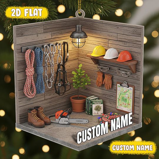Personalized Arborist Ornament, Tree Worker Gift, Custom Name Chainsaw Logger Christmas Decor, Forestry Climber Gear Keepsake
