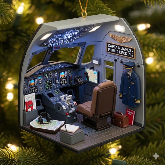 Discover Personalized Airplane Cockpit Ornament, Custom Pilot Name Gift, Flight Deck Christmas Decor, Airline Captain Aviation Keepsake