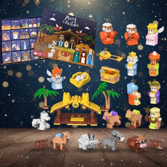 Discover Acrylic Advent Calendar Nativity Scene Building Blocks 2025 24-Day Christmas Countdown DIY Manger Construction Toy Holiday