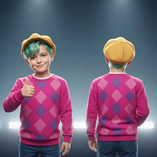 Baby Saja Costume Sweatshirt, Pink Argyle Costume Cosplay Set, Saja Boy Hunter Hoodie, Demon Hunter Merch, Halloween Cosplay Outfit