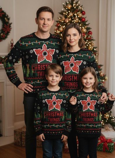 Discover S.Tranger Things Christmas Jumper, Family Christmas Ugly Sweater, Holiday Knitted Gift, Movie Xmas Sweatshirt, Christmas Sweater For Family