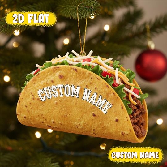 Discover Personalized Taco Christmas Ornament, Funny Mexican Taco Tree Decoration, Gift for Food Lovers, Custom Name Food Ornament