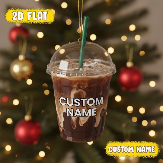 Discover Personalized Iced Coffee Cup Ornament, Cold Brew Acrylic Ornament, Coffee Lover Tree Hanging Decor, Christmas Barista Gift