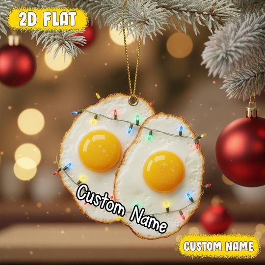 Discover Custom Fried Eggs Christmas Ornament, Breakfast Food 2D Flat Ornament, Funny Brunch Tree Hanging Decor, Foodie Xmas Gift