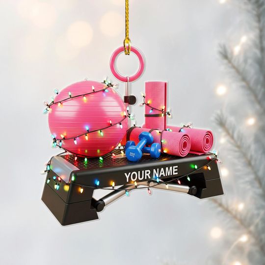 Discover Personalized Fitness Ornament, Custom Gym Equipment Christmas Decoration, Yoga and Workout Gift for Women, Exercise Lover Ornament