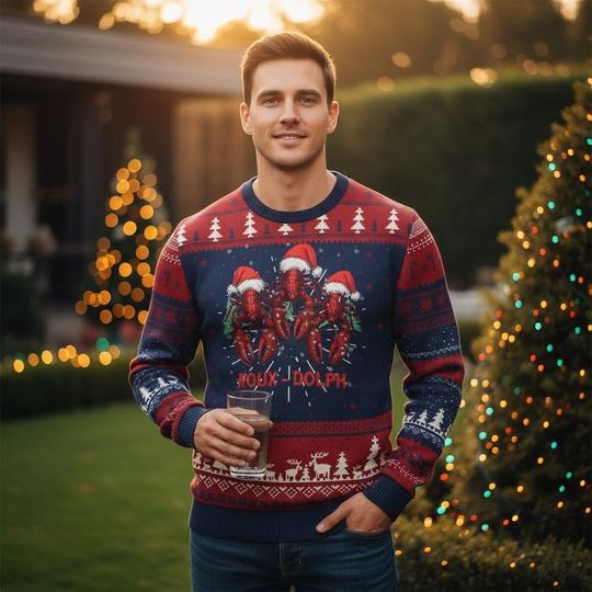 Lobster Ugly Christmas Sweater, Funny Seafood Sweater, Holiday Gift For Kids Men Women