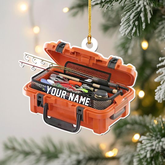 Discover Personalized Fishing Box Ornament, Custom Fisherman Christmas Ornament, Fishing Tools Ornament, Gift For Fishing Dad
