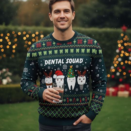 Discover Dental Squad Ugly Christmas, Sweater Dentist Gift Knitted Xmas Holiday