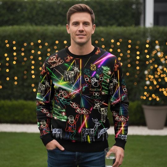 Santa Reindeer Ugly Christmas Sweater, Ho Ho Ho Sweater, Holiday Gift for Men Women, Xmas Novelty Gift