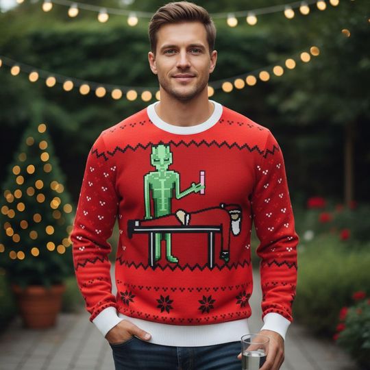 Alien Christmas Ugly Sweater, Funny Santa Sweater, Xmas Holiday Gift For Men Women
