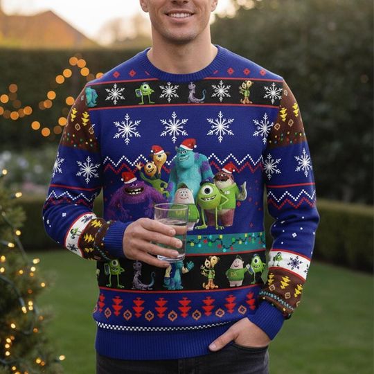 Monsters Inc Ugly Christmas Sweater, Characters Sweater, Pixar Christmas Gift For Men Women, Xmas Holiday Gift