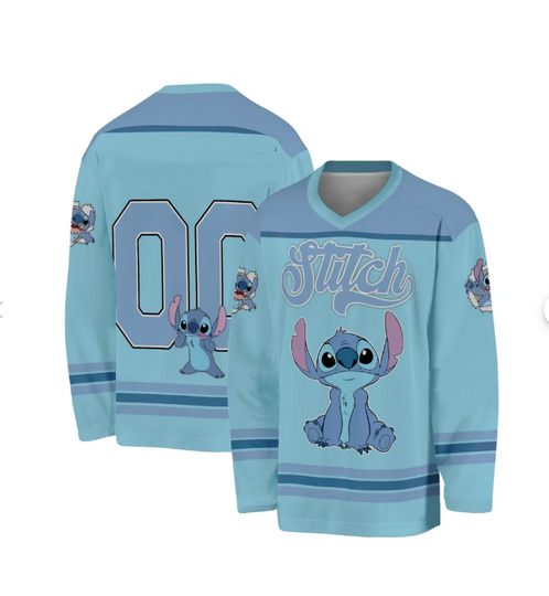 Discover Disney Stitch Autumn/Winter Men's Retro Ice Hockey Shirt Outdoor Fitness Sports Speed Drying Jersey 2025 New Men's Wear