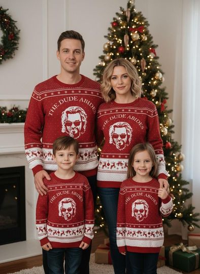 The Dude Abides Ugly Christmas Sweater Big Lebowski Sweater Holiday Gift for Family Xmas