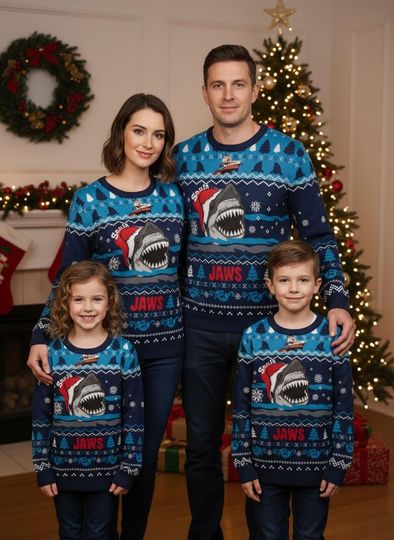 Discover Shark Ugly Christmas Sweater, Shark Santa Hat Xmas Sweater, Movie Xmas Holiday Gift For Family, Christmas Gift For Men And Women
