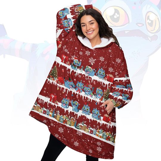 Discover Blue Tiger Christmas Blanket Hoodie, Kpop Tiger Santa Hat Wearable Hoodie Blanket, Cute Cozy Xmas Gift for Family and Fans