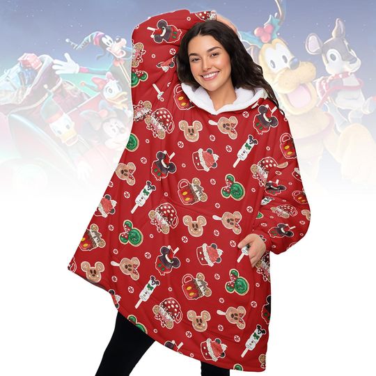Discover Disney Very Merry Christmas Blanket Hoodie, Mickey and Friends Santa Wearable Hoodie Blanket, Cute Cozy Xmas Gift for Family and Fans