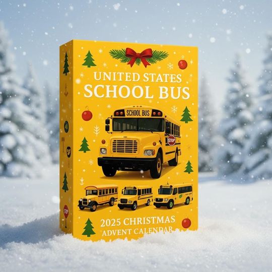 Discover Christmas United States School Bus Advent Calendar 2025, 24 Acrylic Ornaments, Teacher Student Gift, School Bus Education Ornament Set