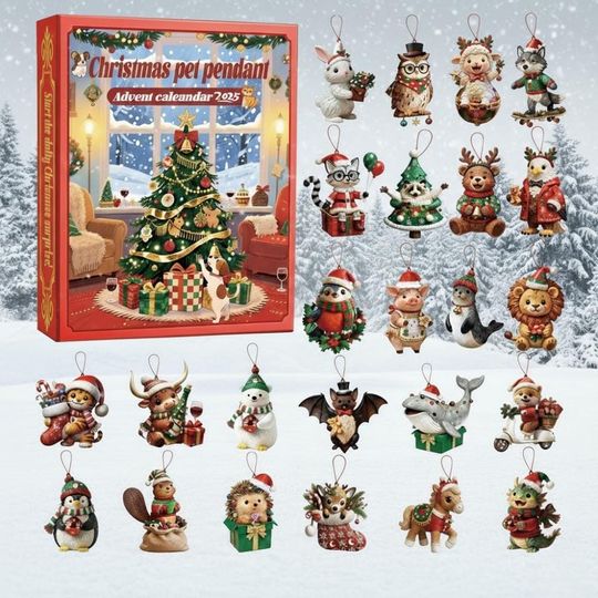 Discover Christmas Pet Pendant Advent Calendar 2025, 24 Animals Acrylic Ornaments, Merry Christmas Gift, Winter Gift