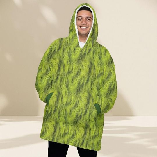 Discover Green Monster Christmas Hooded Blanket, Fuzzy Wearable Blanket, Green Cartoon Winter Holiday Lounge Blanket, Cozy Xmas Gift