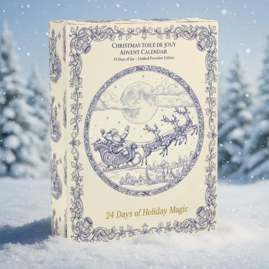 Discover Christmas Toile De Jouy Advent Calendar 2025, 24 Days Blue & White Ornaments, Vintage Holiday Decor, Countdown Gift, Merry Christmas Gift